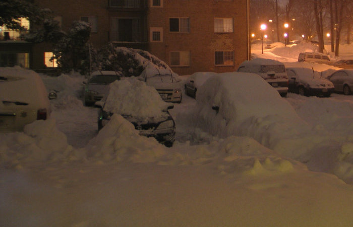 Ray is finished with his revenge.  A pile of snow has been placed on the whole front of the Civic.