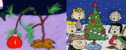 The puny tree on the left, the decorated on on the right, from Charlie Brown.