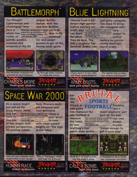 Battlemorph (CD), Blue Lightning (CD), Space War 2000 (?), Brutal Sports Football.
