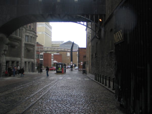 Cobblestone alley, adjacent to the Guinness factory.